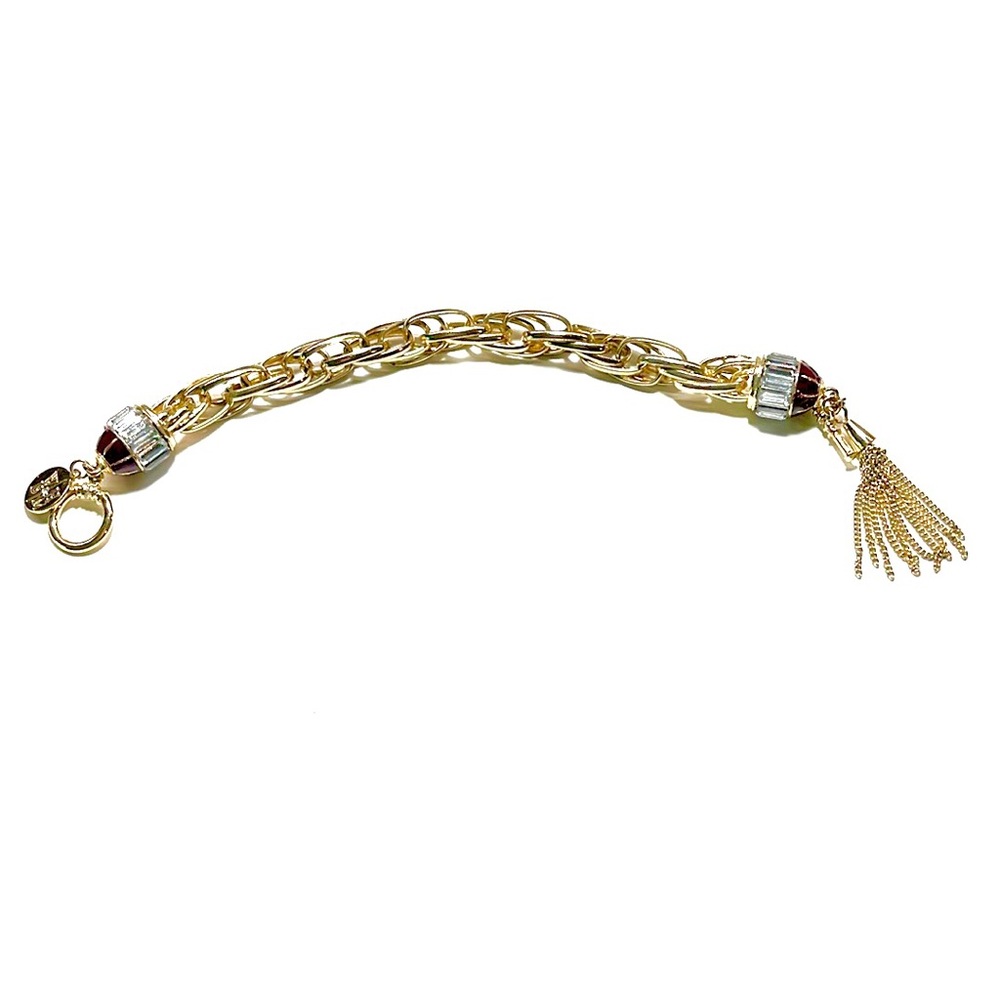 WHBM BURGUNDY CRYSTAL TASSEL TOGGLE BRACELET - Picture 3 of 5